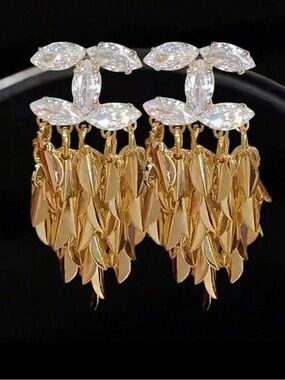 Macy's Gold-Tone Fringe Earrings with Clear Crystal Accents